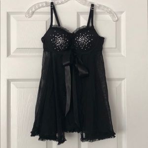 {worn once} VS Black Rhinestone Babydoll
